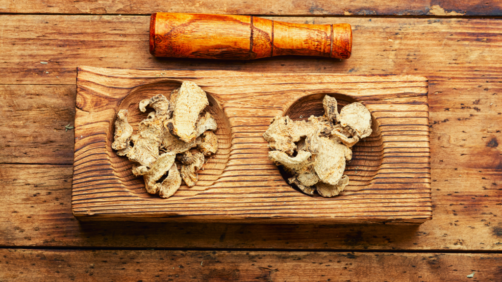 shrooms in wooden bowls