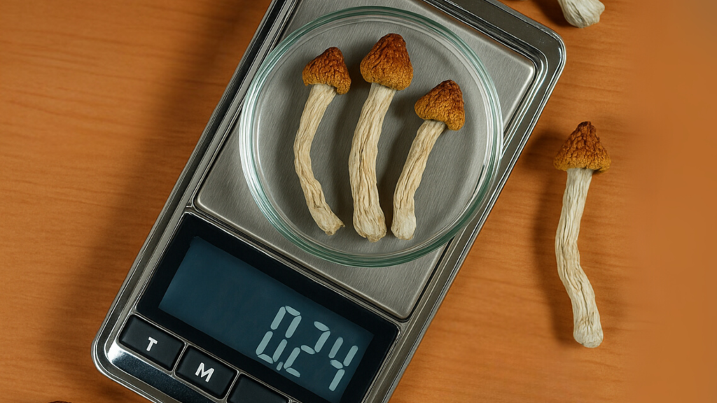 How to Microdose Shrooms cover with shrooms on a scale