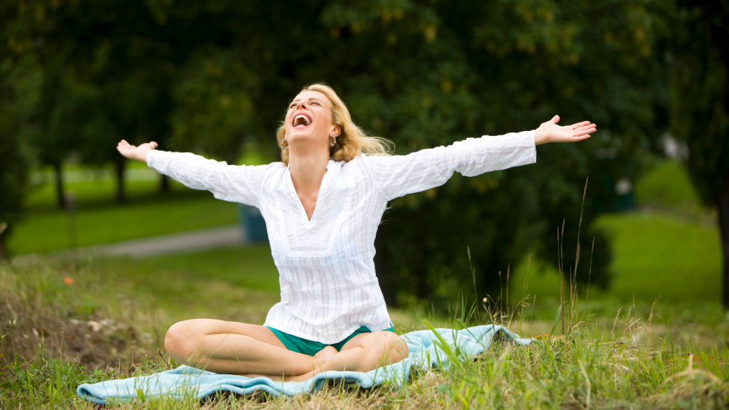 happy woman on a picnic