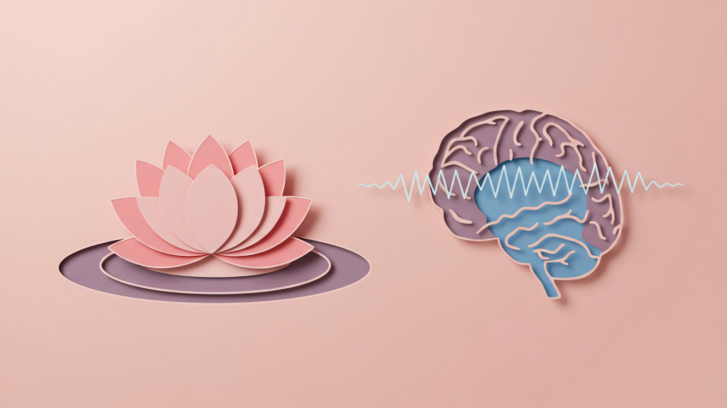 brain and a flower on a pink background