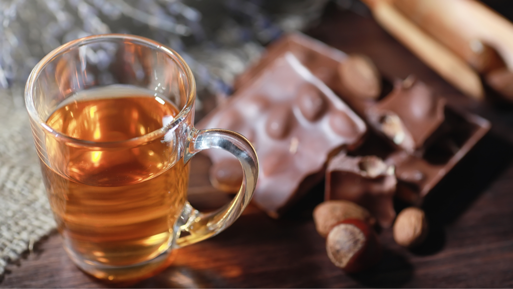Tea and chocolate on a table