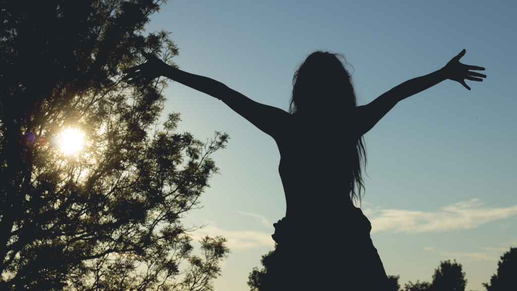 happy woman, probably took some shrooms
